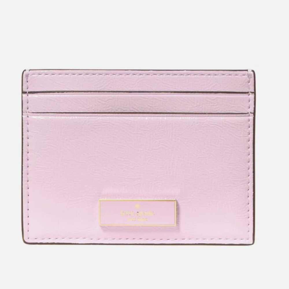 New Bridget Crinkle Patent Small Slim Card Holder Lilac Moonlight